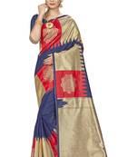 Navy Blue Woven Art Silk Saree With Blouse