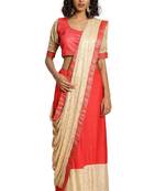 Peach Plain Lycra Cotton Saree With Blouse