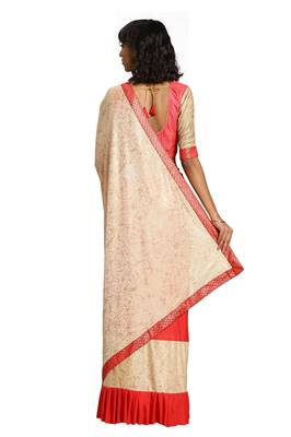 Peach Plain Lycra Cotton Saree With Blouse 2