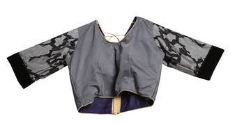 Grey Plain Lycra Cotton Saree With Blouse 5