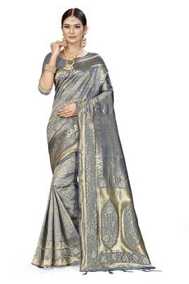 Grey Woven Art Silk Saree With Blouse 1