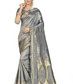 Grey Woven Art Silk Saree With Blouse