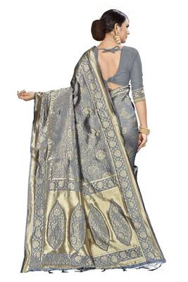 Grey Woven Art Silk Saree With Blouse 3