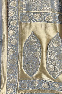 Grey Woven Art Silk Saree With Blouse 4
