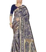 Navy Blue Woven Art Silk Saree With Blouse