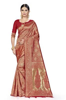 Red Woven Art Silk Saree With Blouse 1