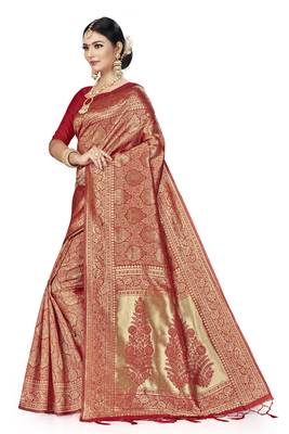 Red Woven Art Silk Saree With Blouse 2