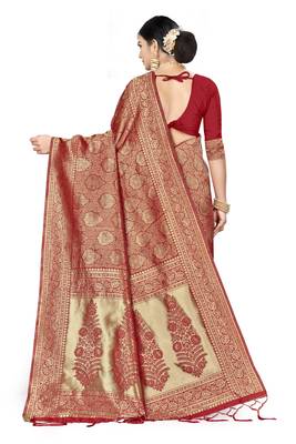 Red Woven Art Silk Saree With Blouse 3