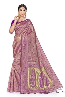 Purple Woven Art Silk Saree With Blouse 1