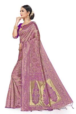 Purple Woven Art Silk Saree With Blouse 2