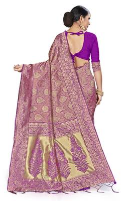 Purple Woven Art Silk Saree With Blouse 3