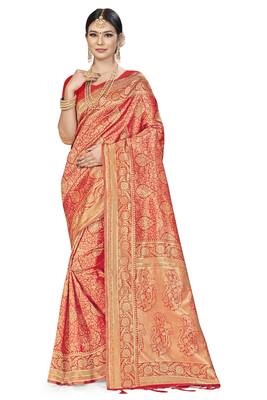Red Woven Art Silk Saree With Blouse 1
