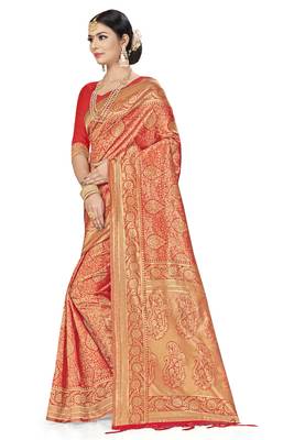 Red Woven Art Silk Saree With Blouse 2