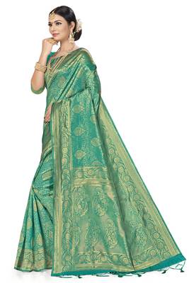 Green Woven Art Silk Saree With Blouse 2