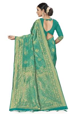 Green Woven Art Silk Saree With Blouse 3
