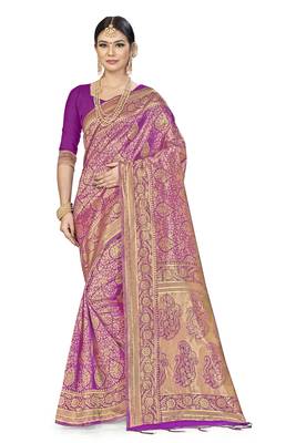 Purple Woven Art Silk Saree With Blouse 1