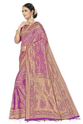 Purple Woven Art Silk Saree With Blouse 2