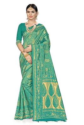Green Woven Art Silk Saree With Blouse 1