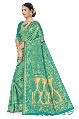 Green Woven Art Silk Saree With Blouse 2