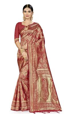 Red Woven Art Silk Saree With Blouse 1