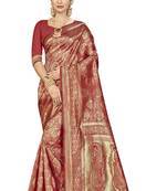 Red Woven Art Silk Saree With Blouse