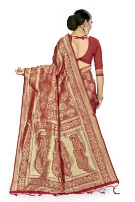 Red Woven Art Silk Saree With Blouse 3