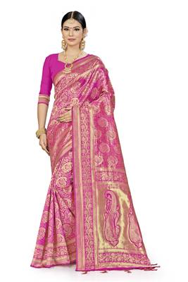Pink Woven Art Silk Saree With Blouse 1