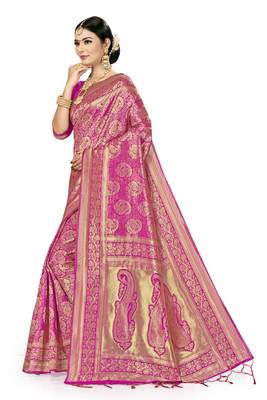 Pink Woven Art Silk Saree With Blouse 2