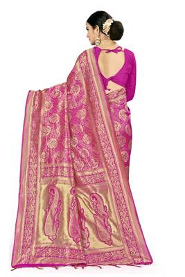 Pink Woven Art Silk Saree With Blouse 3