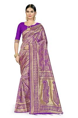 Purple Woven Art Silk Saree With Blouse 1
