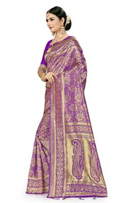Purple Woven Art Silk Saree With Blouse 2