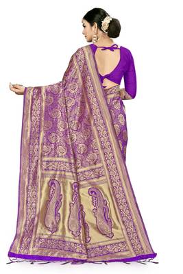 Purple Woven Art Silk Saree With Blouse 3