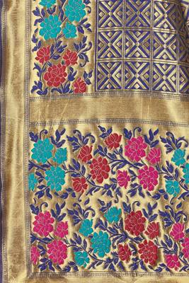 Navy Blue Woven Art Silk Saree With Blouse 4