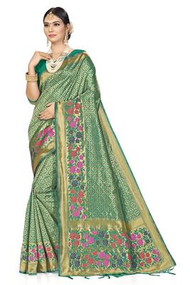 Green Woven Art Silk Saree With Blouse 1