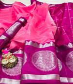 Pink Woven Cotton Silk Saree With Blouse