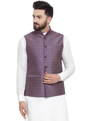  Designer Men Violet Brocade Nehru Jacket For Men 1