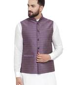  Designer Men Violet Brocade Nehru Jacket For Men