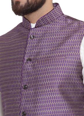  Designer Men Violet Brocade Nehru Jacket For Men 2