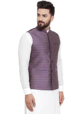  Designer Men Violet Brocade Nehru Jacket For Men 3