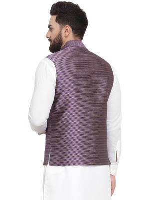  Designer Men Violet Brocade Nehru Jacket For Men 4