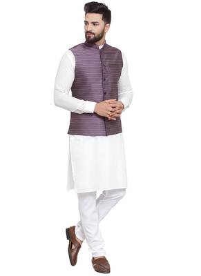  Designer Men Violet Brocade Nehru Jacket For Men 5