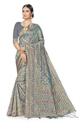 Grey Woven Art Silk Saree With Blouse 1