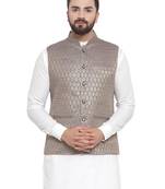 Designer Men Blue And Golden Brocade Nehru Jacket