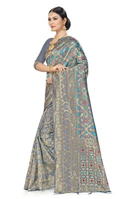 Grey Woven Art Silk Saree With Blouse 2