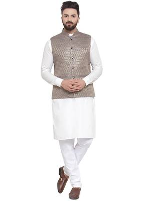 Designer Men Blue And Golden Brocade Nehru Jacket 5