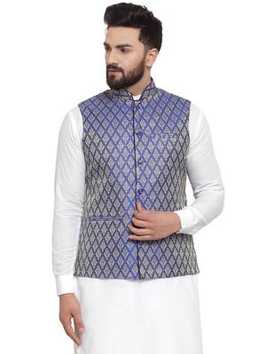  Designer Men Purple Brocade Nehru Jacket 1