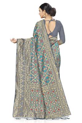 Grey Woven Art Silk Saree With Blouse 3