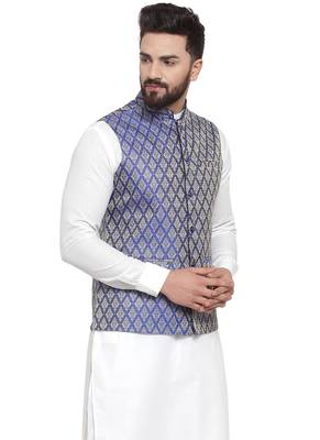  Designer Men Purple Brocade Nehru Jacket 3