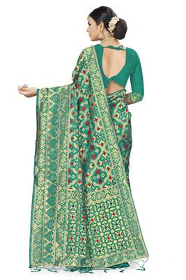 Green Woven Art Silk Saree With Blouse 3