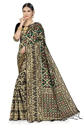 Black Woven Art Silk Saree With Blouse 1